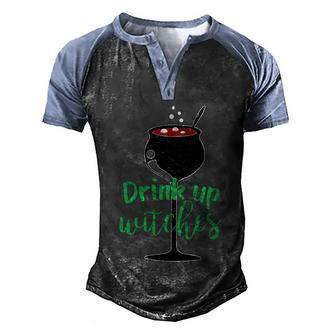 Funny Halloween Drink Up Witches Halloween Wine Graphic Design Printed Casual Daily Basic Men's Henley Shirt Raglan Sleeve 3D Print T-shirt - Thegiftio UK