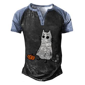 Funny Halloween Ghost Cat Ghost Cat Pumpkin Halloween Pumpkin Halloween Pum Men's Henley Shirt Raglan Sleeve 3D Print T-shirt - Thegiftio UK
