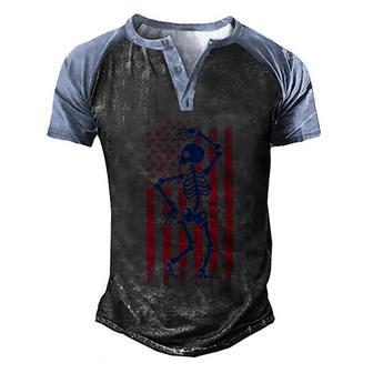 Funny Halloween Halloween Dancing Skeleton American Flag Min Graphic Design Printed Casual Daily Basic Men's Henley Shirt Raglan Sleeve 3D Print T-shirt - Thegiftio UK