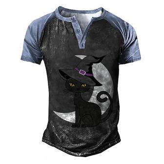 Funny Halloween Halloween Night Moon Witch Black Cat Min Men's Henley Shirt Raglan Sleeve 3D Print T-shirt - Thegiftio UK