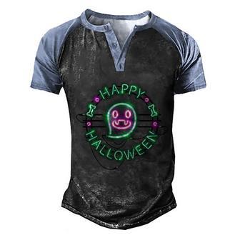 Funny Halloween Happy Halloween Neon Sign Graphic Design Printed Casual Daily Basic Men's Henley Shirt Raglan Sleeve 3D Print T-shirt - Thegiftio UK