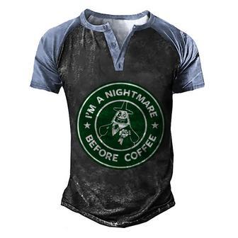 Funny Halloween I’M A Nightmare Before Coffee Halloween Graphic Design Printed Casual Daily Basic V2 Men's Henley Shirt Raglan Sleeve 3D Print T-shirt - Thegiftio UK