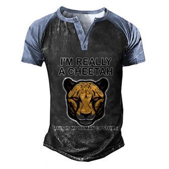 Funny Halloween Im Really A Cheetah Human Costume Graphic Design Printed Casual Daily Basic Men's Henley Shirt Raglan Sleeve 3D Print T-shirt - Thegiftio UK