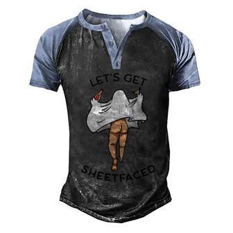 Funny Halloween Lets Get Sheet Faced Halloween Trick Or Treat Funny Hallowe Men's Henley Shirt Raglan Sleeve 3D Print T-shirt - Thegiftio UK