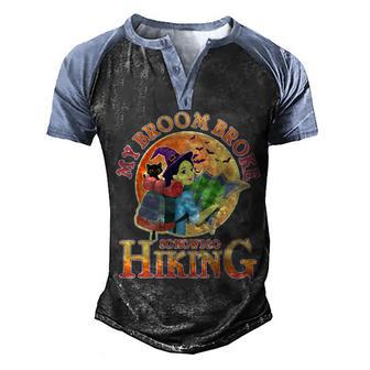Funny Halloween My Broom Broke So Now I Go Hiking Graphic Design Printed Casual Daily Basic Men's Henley Shirt Raglan Sleeve 3D Print T-shirt - Thegiftio UK