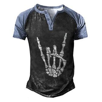 Funny Halloween Skeleton Hand Horns Rock N Roll Music Lover Graphic Design Printed Casual Daily Basic Men's Henley Shirt Raglan Sleeve 3D Print T-shirt - Thegiftio UK