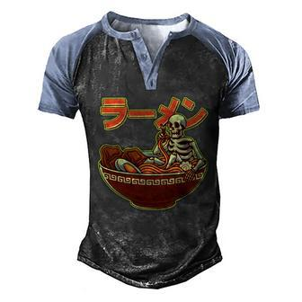 Funny Halloween Skeleton Japanese Ramen Bowl Graphic Design Printed Casual Daily Basic Men's Henley Shirt Raglan Sleeve 3D Print T-shirt - Thegiftio UK