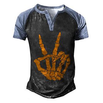 Funny Halloween Skeleton Peace Halloween Skeleton Funny Halloween Spooky Ske Men's Henley Shirt Raglan Sleeve 3D Print T-shirt - Thegiftio UK