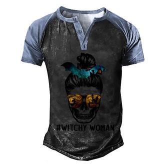 Funny Halloween Skull Messy Bun Halloween Min Graphic Design Printed Casual Daily Basic Men's Henley Shirt Raglan Sleeve 3D Print T-shirt - Thegiftio UK