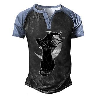 Funny Halloween Vintage Scary Halloween Black Cat Moon Witch Men's Henley Shirt Raglan Sleeve 3D Print T-shirt - Thegiftio UK