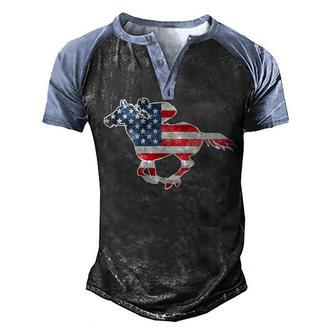 Funny Horse Racing Vintage American Flag Derby Party Men's Henley Shirt Raglan Sleeve 3D Print T-shirt - Thegiftio UK