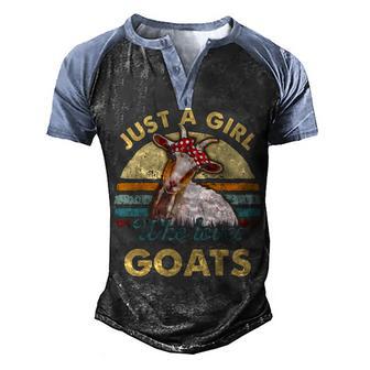 Funny Just A Girl Who Loves Goats For Women Men's Henley Shirt Raglan Sleeve 3D Print T-shirt - Thegiftio UK