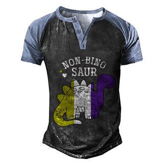 Funny Non Binary Pride Flag Gift Dinsoaur Non Binary Funny Gift Graphic Design Printed Casual Daily Basic Men's Henley Shirt Raglan Sleeve 3D Print T-shirt - Thegiftio UK