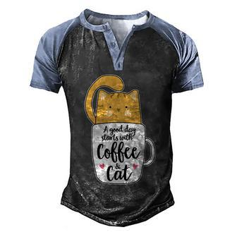 Funny Orange Cat Coffee Mug Cat Lover Men's Henley Shirt Raglan Sleeve 3D Print T-shirt - Monsterry CA