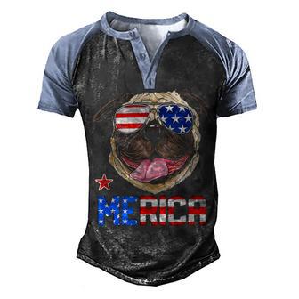 Funny Pug 4Th Of July Merica Mens Womens Kids American Flag Men's Henley Shirt Raglan Sleeve 3D Print T-shirt - Thegiftio UK