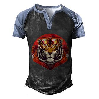 Funny Retro Tropical Palm Tree Hipster Tiger Graphic Design Printed Casual Daily Basic Men's Henley Shirt Raglan Sleeve 3D Print T-shirt - Thegiftio UK