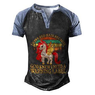 Funny Retro Unicorn I Have Red Hair Warning Label Graphic Design Printed Casual Daily Basic Men's Henley Shirt Raglan Sleeve 3D Print T-shirt - Thegiftio UK