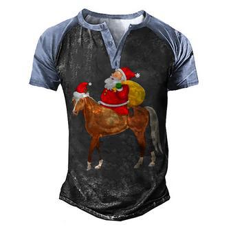 Funny Santa Riding Horse Men's Henley Shirt Raglan Sleeve 3D Print T-shirt - Thegiftio UK