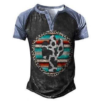 Funny Serape Cow Print Cactus Leopard Print Turquoise V2 Men's Henley Shirt Raglan Sleeve 3D Print T-shirt - Thegiftio UK