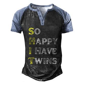 Funny So Happy I Have Twins Quote Mom Dad Graphic Design Printed Casual Daily Basic Men's Henley Shirt Raglan Sleeve 3D Print T-shirt - Thegiftio UK