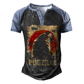 Funny Vintage Japanese Pugzilla Pug Dog Men's Henley Shirt Raglan Sleeve 3D Print T-shirt - Thegiftio UK