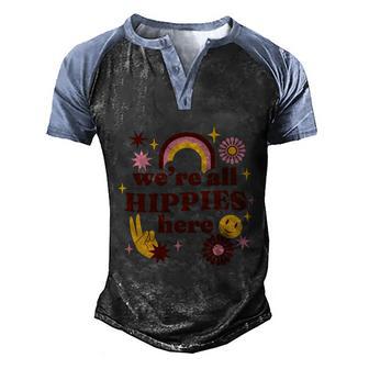 Funny Were All Hippies Here Rainbow Retro Graphic Design Printed Casual Daily Basic Men's Henley Shirt Raglan Sleeve 3D Print T-shirt - Thegiftio UK
