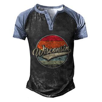 Funny Wisconsin State Est 1849 Retro Vintage Graphic Design Printed Casual Daily Basic Men's Henley Shirt Raglan Sleeve 3D Print T-shirt - Thegiftio UK