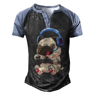 Gamer Pug Video Games 1 Men's Henley Shirt Raglan Sleeve 3D Print T-shirt - Thegiftio UK