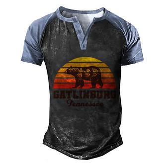 Gatlinburg Tennessee Great Smoky Mountains Bear Retro Sunset Gift Men's Henley Shirt Raglan Sleeve 3D Print T-shirt - Thegiftio UK