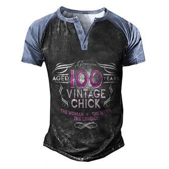 Genuine Aged 100 Years Vintage Chick 100Th Birthday Graphic Design Printed Casual Daily Basic V2 Men's Henley Shirt Raglan Sleeve 3D Print T-shirt - Thegiftio UK