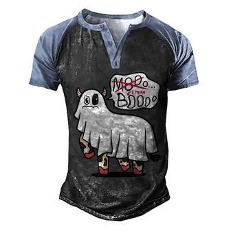 Ghost Cow Boo Funny Graphic Design Printed Casual Daily Basic Men's Henley Shirt Raglan Sleeve 3D Print T-shirt - Thegiftio UK