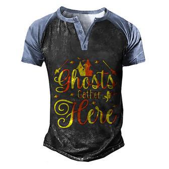 Ghost Gather Here Halloween Quote Graphic Design Printed Casual Daily Basic Men's Henley Shirt Raglan Sleeve 3D Print T-shirt - Thegiftio UK