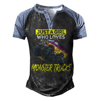 Girls Like Monster Trucks Too Gift Jam Girl V2 Men's Henley Shirt Raglan Sleeve 3D Print T-shirt - Thegiftio UK