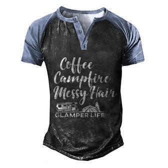 Glamper Rv Coffee Campfire Messy Hair Glamping Cute Gift Men's Henley Shirt Raglan Sleeve 3D Print T-shirt - Thegiftio UK