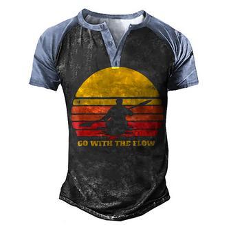 Go With The Flow Vintage Kayaking T Men's Henley Shirt Raglan Sleeve 3D Print T-shirt - Thegiftio UK