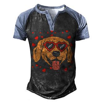 Golden Retriever Face Heart Glasses Valentines Day Men's Henley Shirt Raglan Sleeve 3D Print T-shirt - Thegiftio UK