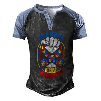 Grandpa Of A Warrior Autism Awareness Matching Graphic Design Printed Casual Daily Basic Men's Henley Shirt Raglan Sleeve 3D Print T-shirt - Thegiftio UK