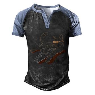Gunning For Kitties Armed Sunglasses Gun Tabby Cat Graphic Design Printed Casual Daily Basic Men's Henley Shirt Raglan Sleeve 3D Print T-shirt - Thegiftio UK