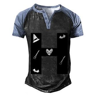H Name Character Dracula Broom Funny Halloween Quote Graphic Design Printed Casual Daily Basic Men's Henley Shirt Raglan Sleeve 3D Print T-shirt - Thegiftio UK