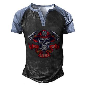 Hail Our Heroes 911 Patriot Day 2021 Skull Firefighter Graphic Design Printed Casual Daily Basic Men's Henley Shirt Raglan Sleeve 3D Print T-shirt - Thegiftio UK