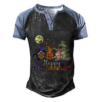 Hallothanksmas Gnomes Halloween Thanksgiving Christmas Graphic Design Printed Casual Daily Basic Men's Henley Shirt Raglan Sleeve 3D Print T-shirt - Thegiftio UK