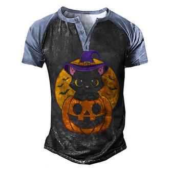 Halloween Black Cat Witch Hat Pumpkin For Kids Girls V2 Men's Henley Shirt Raglan Sleeve 3D Print T-shirt - Thegiftio UK