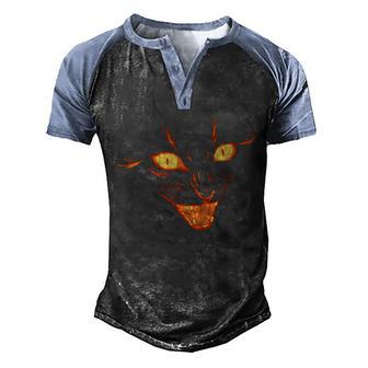 Halloween Cat Face Graphic Design Printed Casual Daily Basic V2 Men's Henley Shirt Raglan Sleeve 3D Print T-shirt - Thegiftio UK