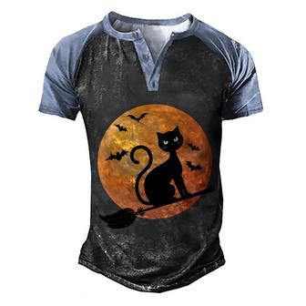 Halloween Cat Scary Halloween Witch Black Cat Flying Halloween Broom Men's Henley Shirt Raglan Sleeve 3D Print T-shirt - Thegiftio UK