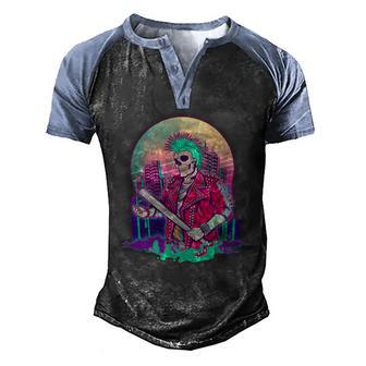 Halloween Cyberpunk City Skeleton Graphic Design Printed Casual Daily Basic Men's Henley Shirt Raglan Sleeve 3D Print T-shirt - Thegiftio UK