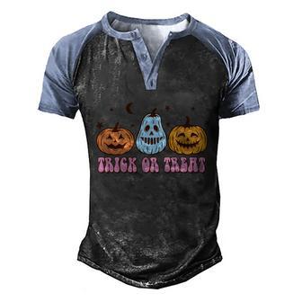 Halloween Day Funny Trick Or Treat Pumpkin Retro Halloween Graphic Design Printed Casual Daily Basic Men's Henley Shirt Raglan Sleeve 3D Print T-shirt - Thegiftio UK