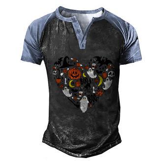 Halloween Doodle Heart Cute Halloween Graphic Design Printed Casual Daily Basic Men's Henley Shirt Raglan Sleeve 3D Print T-shirt - Thegiftio UK
