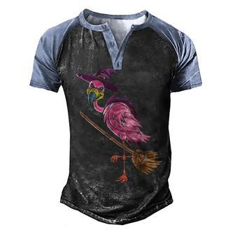 Halloween Flamingo Witch Men's Henley Shirt Raglan Sleeve 3D Print T-shirt - Thegiftio UK