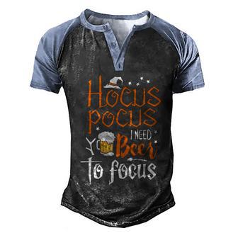 Halloween Hocus Pocus I Need Beer To Focus Graphic Design Printed Casual Daily Basic Men's Henley Shirt Raglan Sleeve 3D Print T-shirt - Thegiftio UK