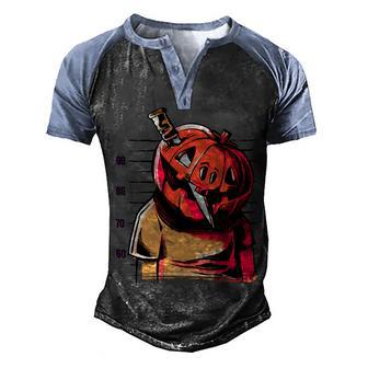 Halloween Pumpkin Head Knife Mug Shot Graphic Design Printed Casual Daily Basic Men's Henley Shirt Raglan Sleeve 3D Print T-shirt - Thegiftio UK